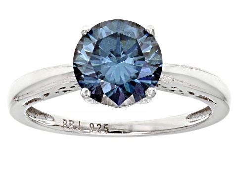 Blue moissanite platineve solitaire ring 1.90ct DEW
