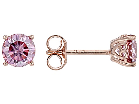 Pink moissanite 14k rose gold over silver stud earrings 1.60ctw