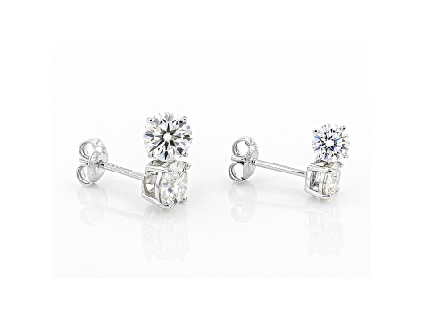 Moissanite Platineve Set Of Two Pair Stud Earrings 3.00ctw DEW