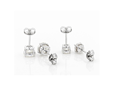 Moissanite Platineve Set Of Two Pair Stud Earrings 3.00ctw DEW