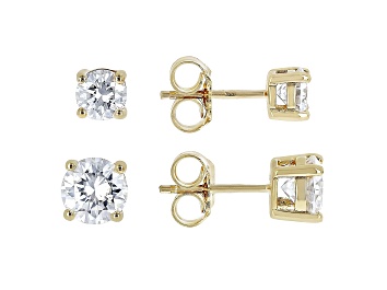 Picture of Moissanite 14K Yellow Gold Over Sterling Silver Set Of Two Pair Stud Earrings 3.00ctw DEW