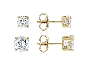 Moissanite 14K Yellow Gold Over Sterling Silver Set Of Two Pair Stud Earrings 3.00ctw DEW