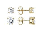 Moissanite 14K Yellow Gold Over Sterling Silver Set Of Two Pair Stud Earrings 3.00ctw DEW