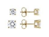 Moissanite 14K Yellow Gold Over Sterling Silver Set Of Two Pair Stud Earrings 3.00ctw DEW