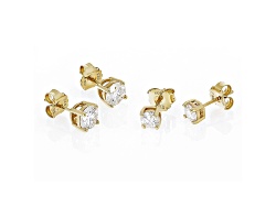 Moissanite 14K Yellow Gold Over Sterling Silver Set Of Two Pair Stud Earrings 3.00ctw DEW