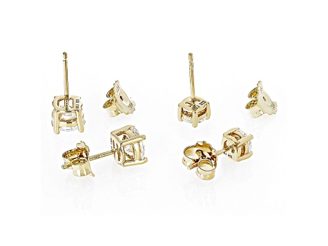 Moissanite 14K Yellow Gold Over Sterling Silver Set Of Two Pair Stud Earrings 3.00ctw DEW