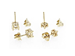 Moissanite 14K Yellow Gold Over Sterling Silver Set Of Two Pair Stud Earrings 3.00ctw DEW