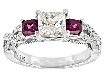 Picture of Moissanite and grape color garnet platineve engagement ring 1.50ctw DEW