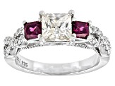 Moissanite and grape color garnet platineve engagement ring 1.50ctw DEW