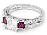 Moissanite and grape color garnet platineve engagement ring 1.50ctw DEW