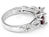 Moissanite and grape color garnet platineve engagement ring 1.50ctw DEW