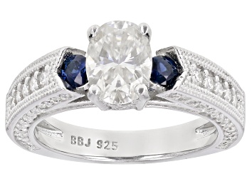 Picture of Moissanite and blue sapphire platineve engagement ring 2.26ctw DEW
