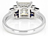 Moissanite and blue sapphire platineve engagement ring 2.10ct DEW
