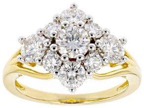 Moissanite 14k yellow gold over sterling silver cluster ring 2.02ctw DEW