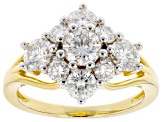 Moissanite 14k yellow gold over sterling silver cluster ring 2.02ctw DEW