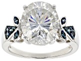 Moissanite and blue diamond platineve center design ring 5.80ct DEW.