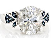 Moissanite and blue diamond platineve center design ring 5.80ct DEW.