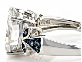 Moissanite and blue diamond platineve center design ring 5.80ct DEW.