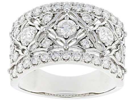 Moissanite platineve wide band ring 1.56ctw DEW