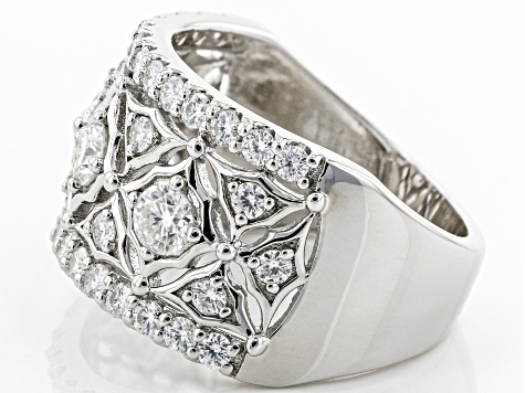 Moissanite platineve wide band ring 1.56ctw DEW