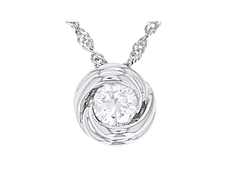 Moissanite platineve love knot pendant .60ct DEW