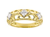 Moissanite 14k yellow gold over sterling silver 3 stone ring .48ctw DEW