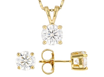 Picture of Moissanite 14K Yellow Gold Over Silver Earrings And Pendant Jewelry Set 3.00ctw DEW