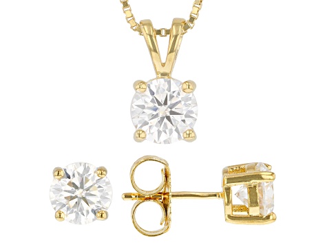 Moissanite 14K Yellow Gold Over Silver Earrings And Pendant Jewelry Set 3.00ctw DEW