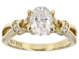 Moissanite 14k yellow gold over sterling silver ring 1.62ctw DEW