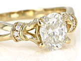 Moissanite 14k yellow gold over sterling silver ring 1.62ctw DEW