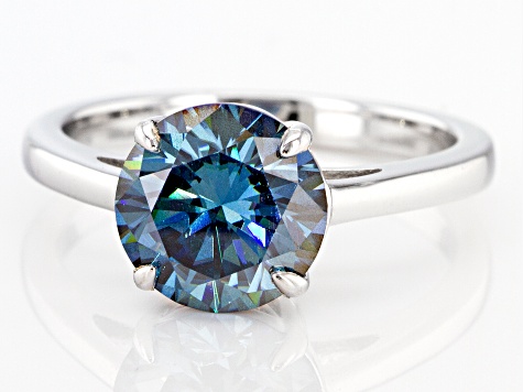 Blue moissanite platineve solitaire  ring 2.70ct DEW