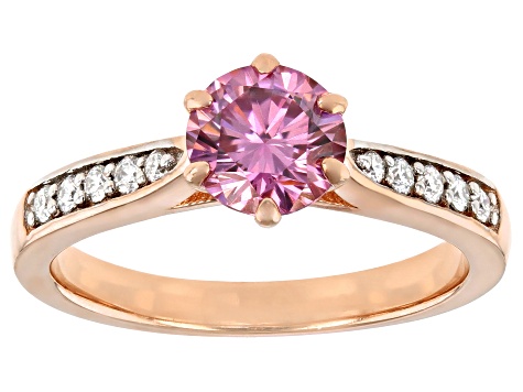 Pink and colorless moissanite 14k rose gold over sterling silver engagement ring 1.18ctw DEW