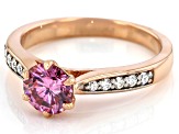 Pink and colorless moissanite 14k rose gold over sterling silver engagement ring 1.18ctw DEW