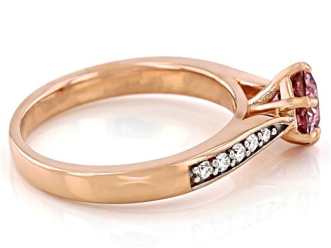 Pink and colorless moissanite 14k rose gold over sterling silver engagement ring 1.18ctw DEW