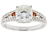 Moissanite and lab padparadscha sapphire platineve ring 2.24ctw DEW