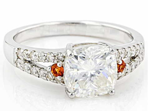 Moissanite and lab padparadscha sapphire platineve ring 2.24ctw DEW