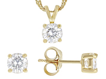 Picture of Moissanite 14kYyellow Gold Over Silver Earrings And Pendant Set 1.50ctw DEW.