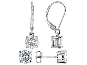 Moissanite Platineve(R) Set of 2 Pair Solitaire Earrings 4.00ctw DEW
