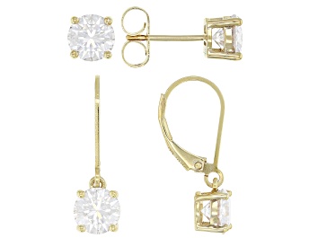 Picture of Moissanite 14K Yellow Gold Over Silver Set of 2 Pair Solitaire Earrings 4.00ctw DEW