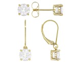 Moissanite 14K Yellow Gold Over Silver Set of 2 Pair Solitaire Earrings 4.00ctw DEW