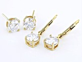 Moissanite 14K Yellow Gold Over Silver Set of 2 Pair Solitaire Earrings 4.00ctw DEW