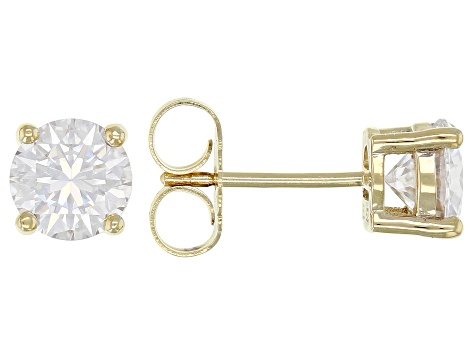 Moissanite 14K Yellow Gold Over Silver Set of 2 Pair Solitaire Earrings 4.00ctw DEW