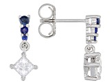 Moissanite and blue sapphire platineve earrings .82ctw DEW