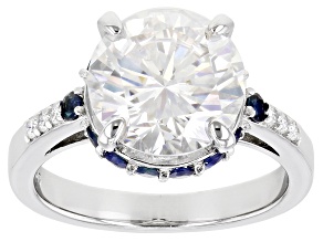 Moissanite and blue sapphire platineve ring 4.26ctw DEW