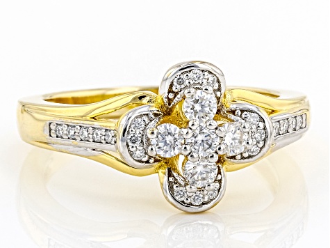 Moissanite 14k Yellow Gold Over Silver Clover Design Ring .47ctw DEW