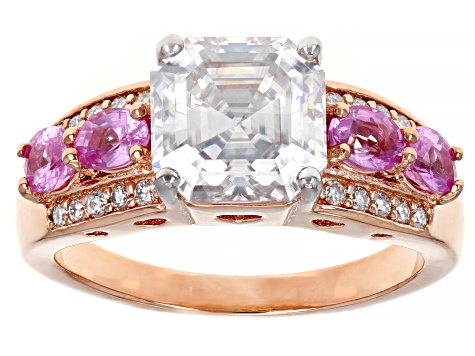Moissanite And Pink Sapphire 14k Rose Gold Over Silver Ring 3.16ctw DEW
