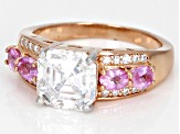 Moissanite And Pink Sapphire 14k Rose Gold Over Silver Ring 3.16ctw DEW