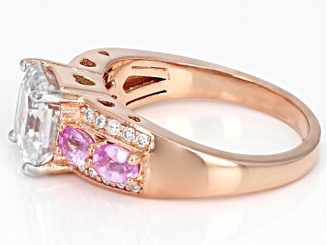 Moissanite And Pink Sapphire 14k Rose Gold Over Silver Ring 3.16ctw DEW