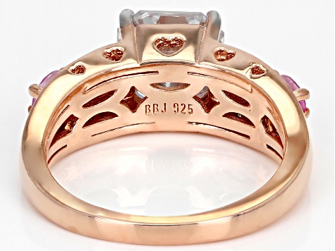 Moissanite And Pink Sapphire 14k Rose Gold Over Silver Ring 3.16ctw DEW