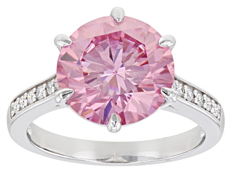 Pink and colorless moissanite platineve ring 4.87ctw DEW